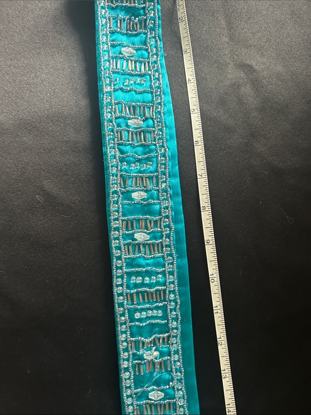 Turquoise Beaded Satin Sash Belt - 34 inches - Picture 4 of 4